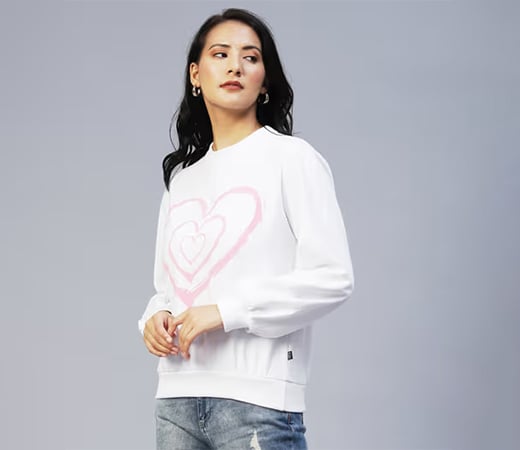  RIGO Women White Heart Print Sweatshirt