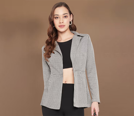 Martini Women White Houndstooth Stretch Blazer