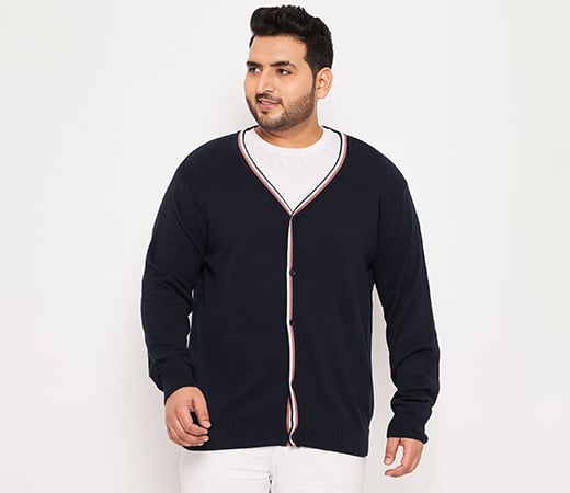Club York Navy V Neck Plus Size Sweater