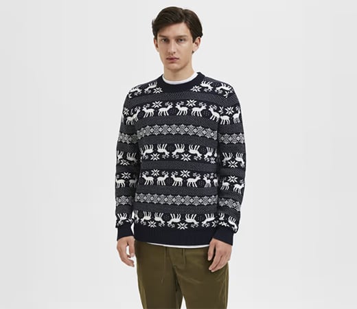 Selected Homme Navy Blue Xmas Print Pullover 