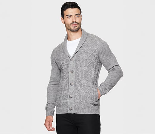 Threadbare Grey cable knit shawl cardigan 