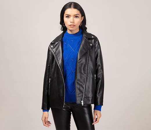 Twenty Dresses by Nykaa Fashion oversized faux leather jacket 