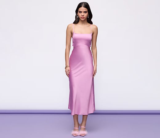 MIXT by Nykaa Fashion Pink Solid Satin Slip Dress