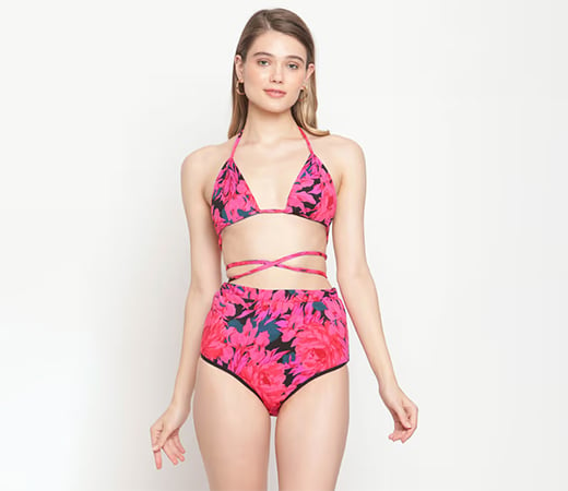 Pink and blue floral swimsuit by Erotissch