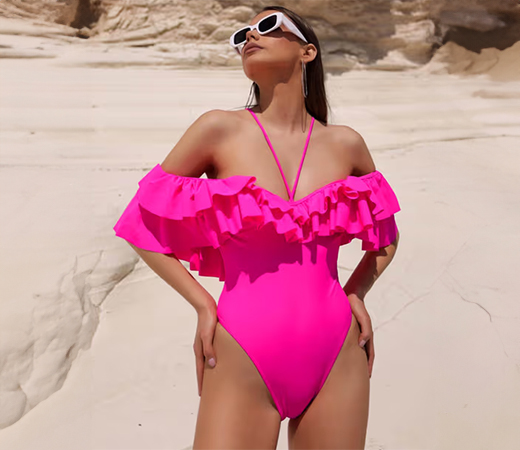 Pink ruffled monokini by WomanLikeU