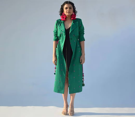 Aapro Label Green Bandhej Trench Jacket