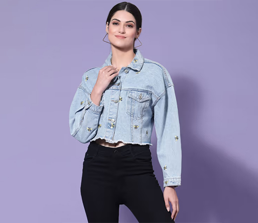 KASSUALLY Blue Lightweight Crop Outdoor Denim Jacket