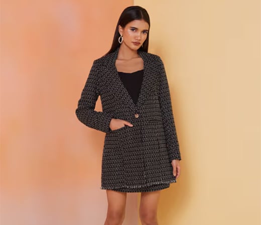 RSVP by Nykaa Fashion Black And White Tweed Single Breasted Jacket
