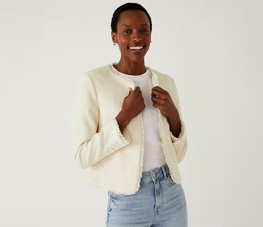 Marks & Spencer Pure Cotton Tweed Collarless Short Jacket