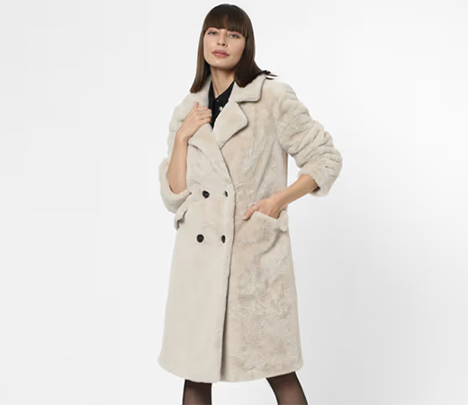 VERO MODA Off-white Faux Fur Long Coat