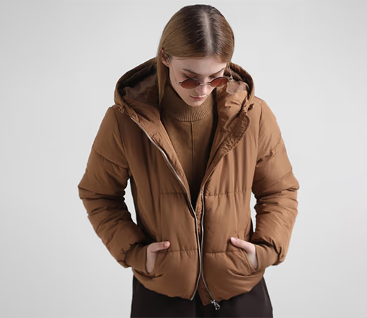 ONLY Brown Hooded Short Puffer Jacket