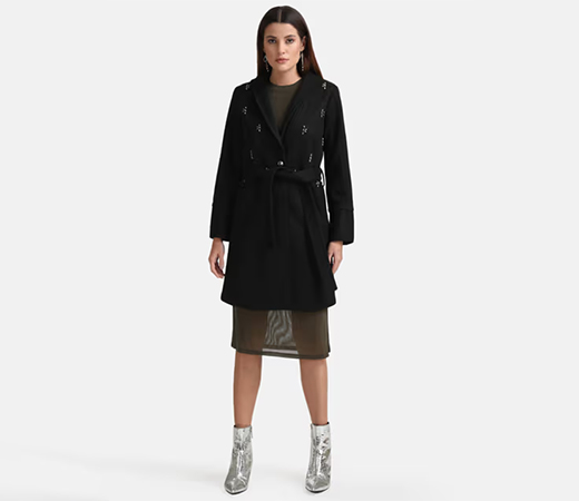 Kazo Black Hand Embellished Overcoat