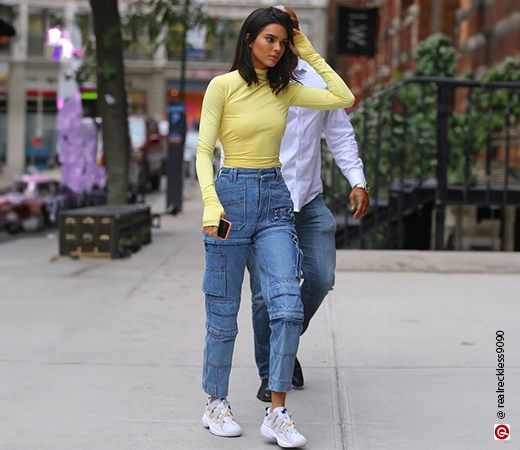 Kendall Jenner wearing high-rise jeans