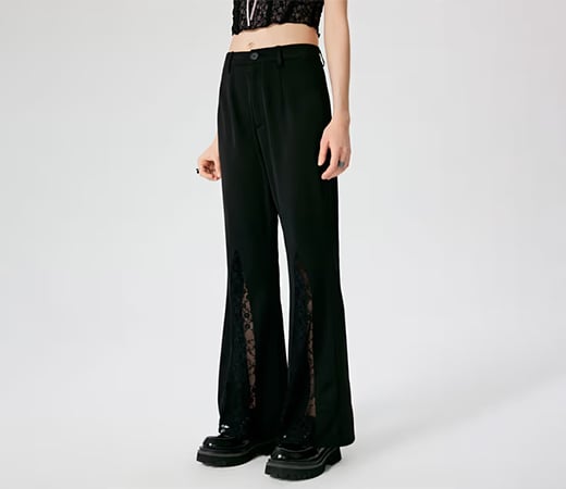 Cider Lace Sheer High Waist Flared Trousers