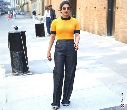 Priyanka Chopra wearing wide-legged jeans