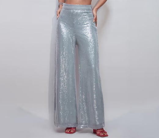  MIXT by Nykaa Fashion Grey Sequin Wide Leg Pants
