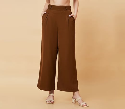 Globus Brown Loose Fit Pleated Parallel Trouser