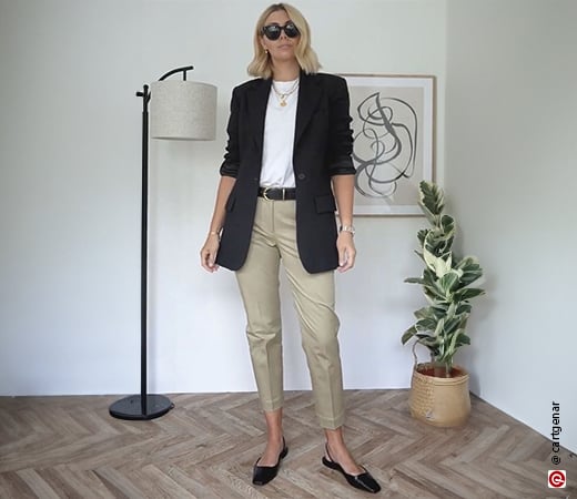 Woman wearing chinos with blazer