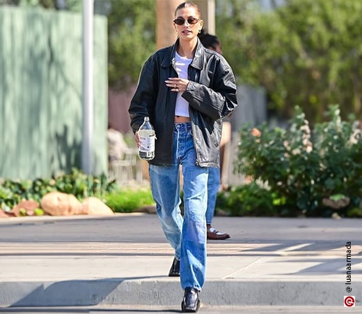 Hailey Bieber wearing mid-rise jeans