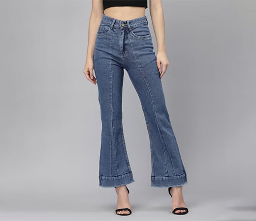 KASSUALLY Women Blue Mid-waisted Flared Jeans