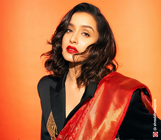 Shraddha Kapoor wearing red saree with blazer