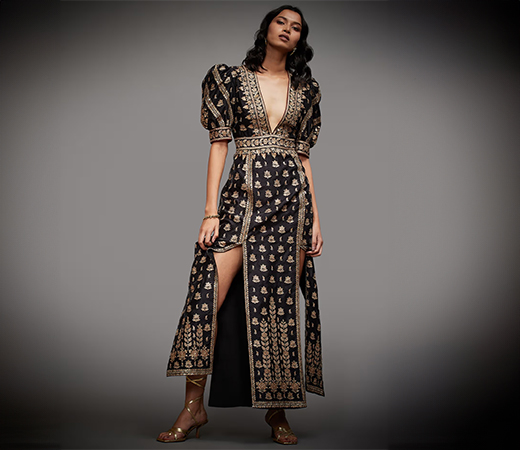 RI.Ritu Kumar Black & Gold Satnam Embroidered Dress