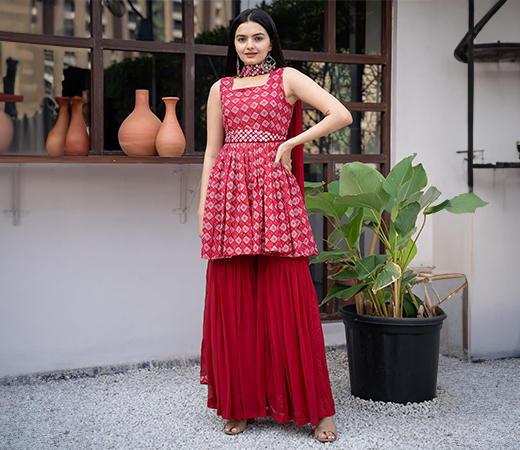 Weavllite Maroon cotton kurta set