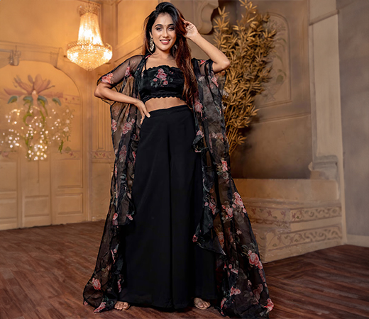 Lavanya The Label Black Top, Palazzo And Shrug