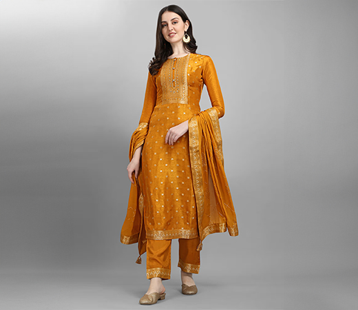  Seerat  Yellow jacquard kurta with sequins