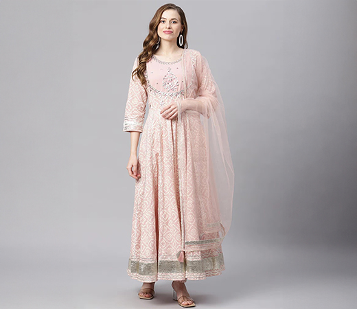 Divena Pink cotton anarkali gown