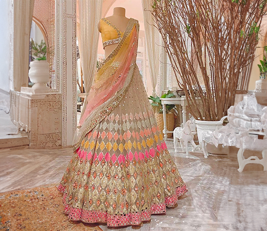 Odette Net Sequence Semi-Stitched Lehenga Choli 
