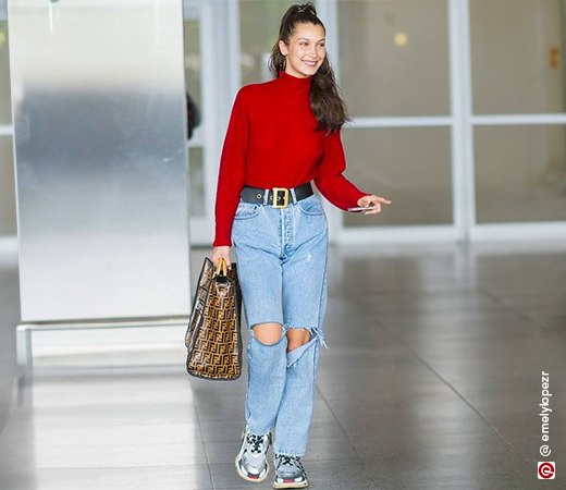 Bella Hadid in red sweater