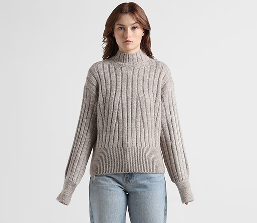 ONLY Grey cable knit high neck pullover