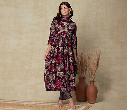 Fashor printed kurta with pants and dupatta 