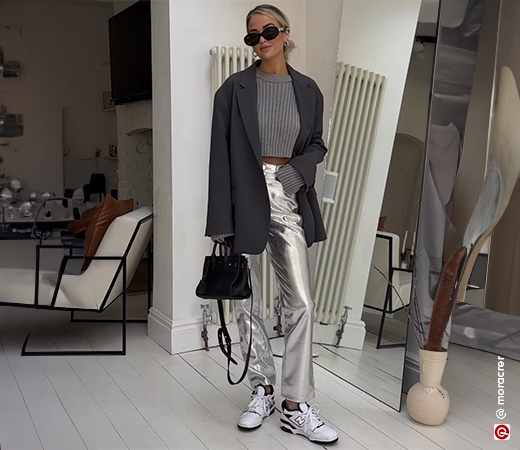 Metallic pants with blazer