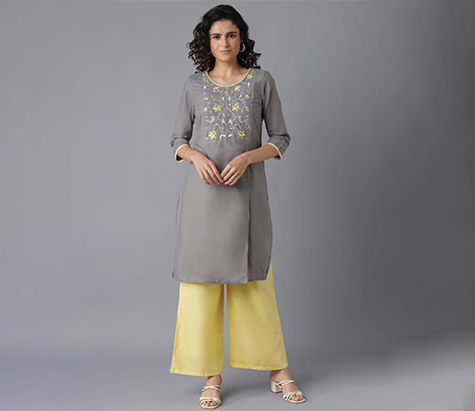 Aurelia Grey Kurta and Yellow Palazzo