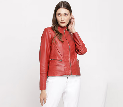 Latin Quarters Women Biker Red Jacket