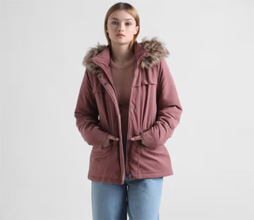 ONLY Warm Pink Faux Fur Hood Parka Coat