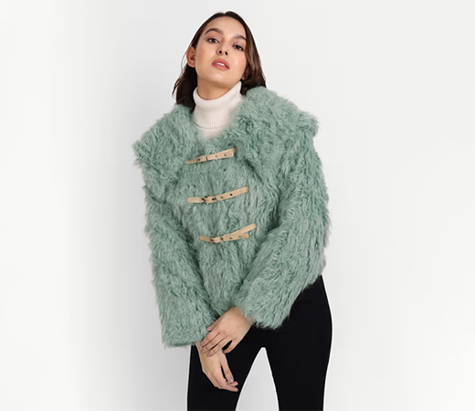 IKI CHIC Sea Green Faux Fur Short Jacket
