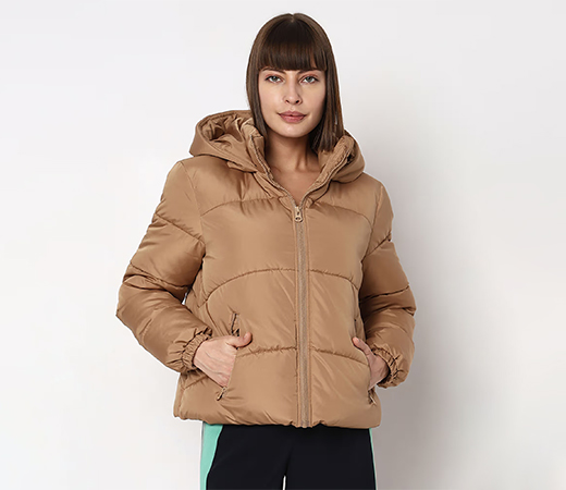 VERO MODA Brown Hooded Puffer Jacket