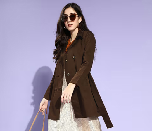 Style Quotient Women Brown Solid Double Breasted Trench Coat