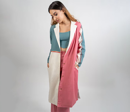 Poppi Colour-Blocked Linen Kai Trench Coat