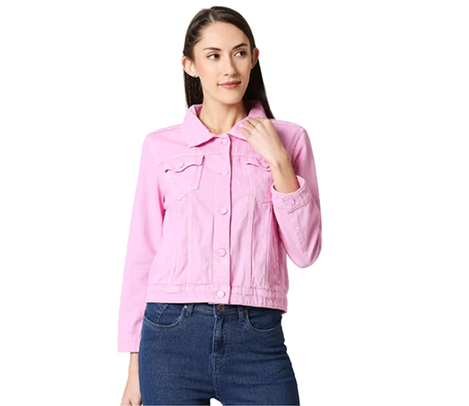 High Star Women Pink Solid Stretchable Denim Jacket