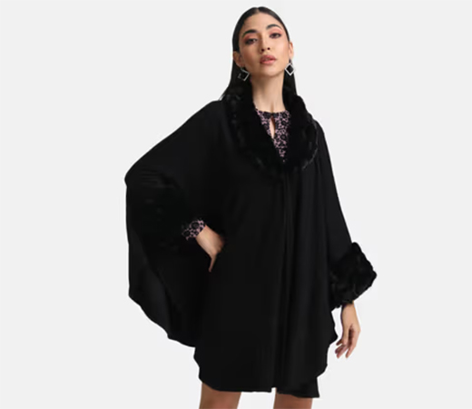 Kazo Black Cape with Fur Detail