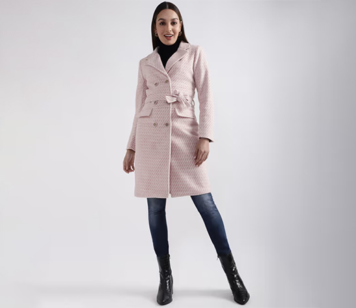 ELLE Womens Pink Woven Overcoat