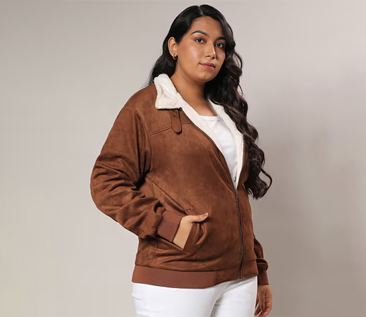 Instafab Plus Women’s Brown Fleece Lined Biker Jacket