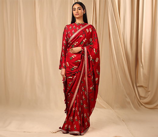 Masaba Red Spring Blossom Saree