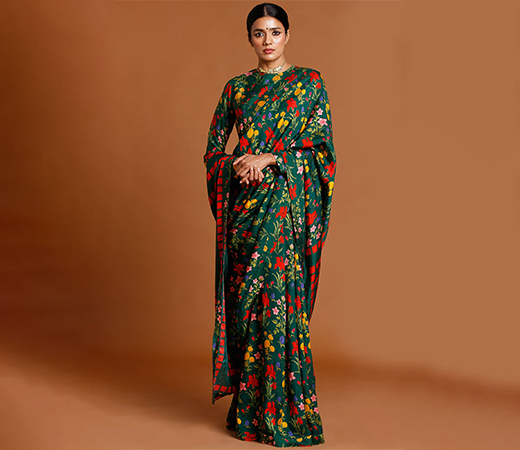 Masaba Bottle Green Autumn Bouquet Saree