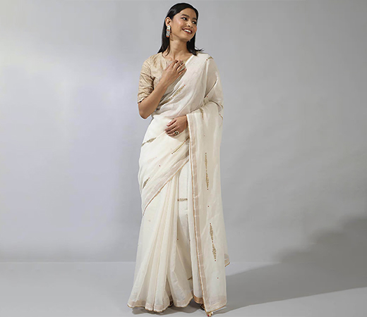 Fabindia Natural Cotton Silk Metallic Embroideries Saree