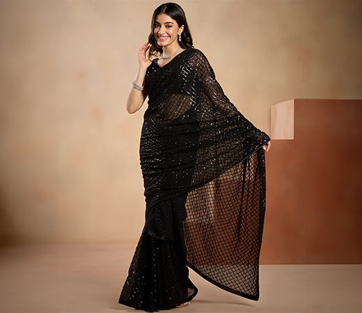 Gajra Gang Black Sequined Saree